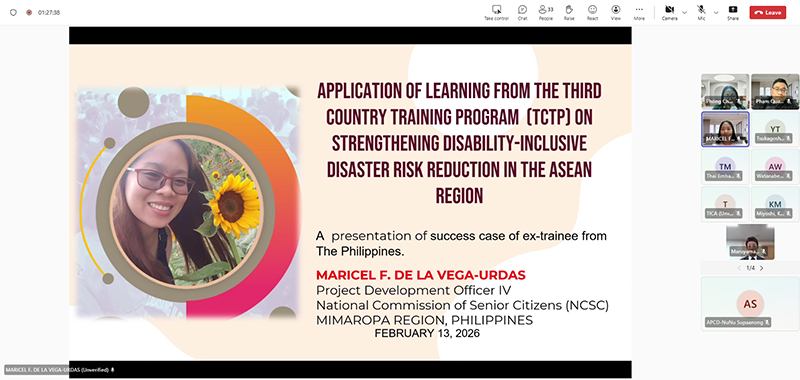 On 13 February 2026, Ms. Maricel De La Vega-Urdas from the Philippines were invited to present a success case on post-training impacts in Philippines.