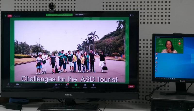 Discussion points on challenges, tips and best practices for Autism Spectrum Disorder (ASD) tourists were presented by Ms. Erlinda Koe, Chair Emerita, Autism Society Philippines/Chairperson of Public Relations and Information Committee.